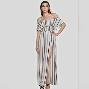 NWT Aluna Levi Black & White Striped Flowy Maxi Dress With Shorts, Size Medium